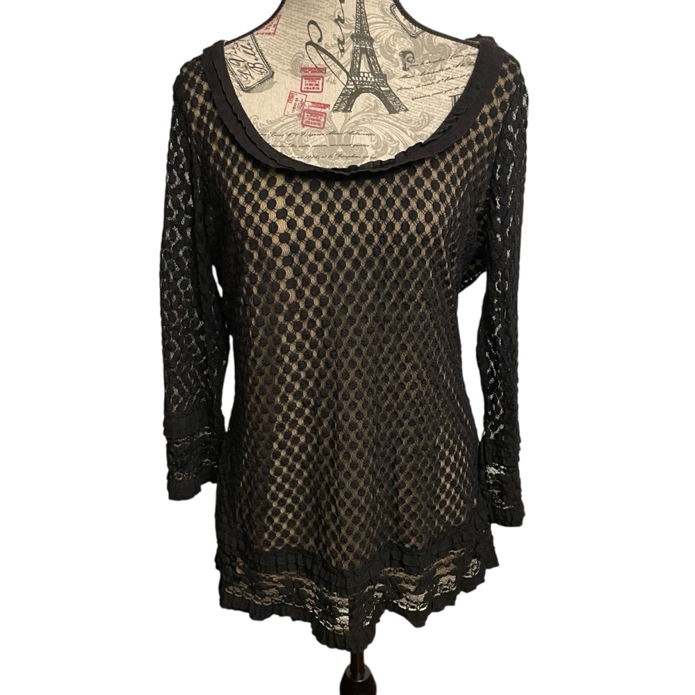 Max Studio Beige and Black Lace Top